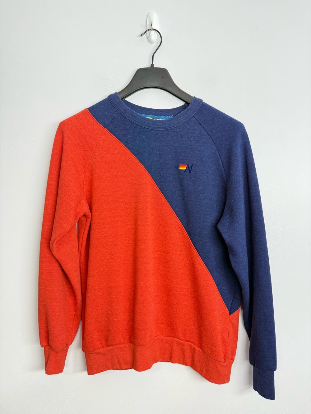 82: Aviator Nation Crewneck Sweatshirt Orange Red & Blue Size Medium